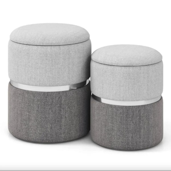 Пуф Costway Rosana велюровий комплект 2 штуки сірий