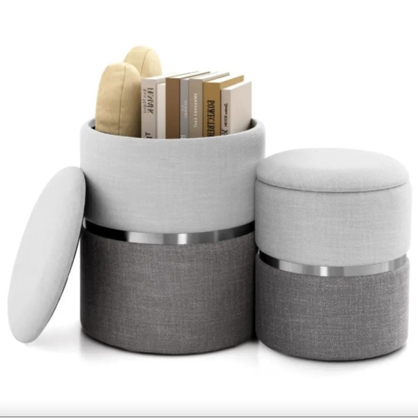 Пуф Costway Rosana велюровий комплект 2 штуки сірий