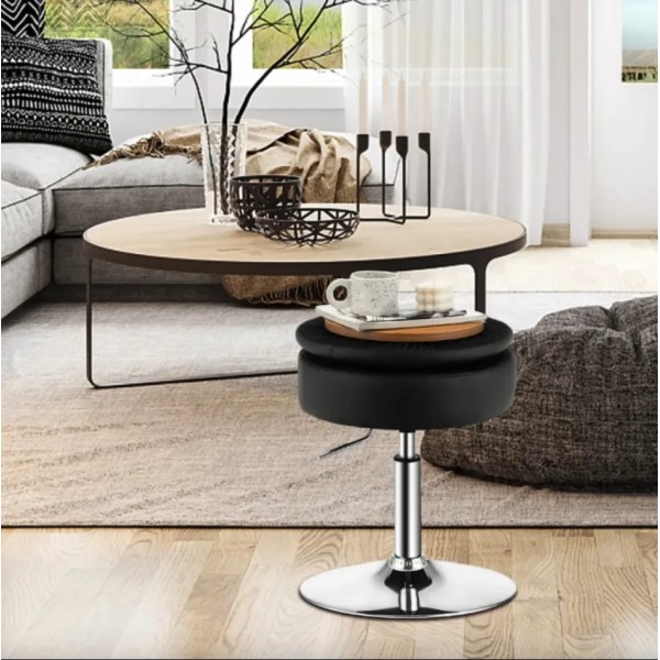 Крісло табурет обертове Costway Meri з місцем для зберігання чорне