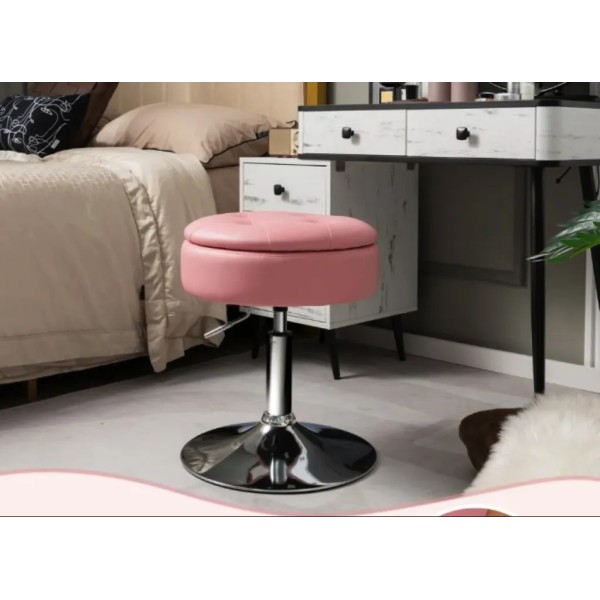 Крісло табурет обертове Costway Meri з місцем для зберігання рожевий