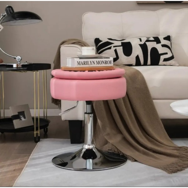 Крісло табурет обертове Costway Meri з місцем для зберігання рожевий