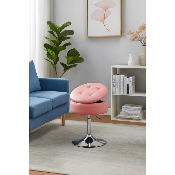 Крісло табурет обертове Costway Meri з місцем для зберігання рожевий
