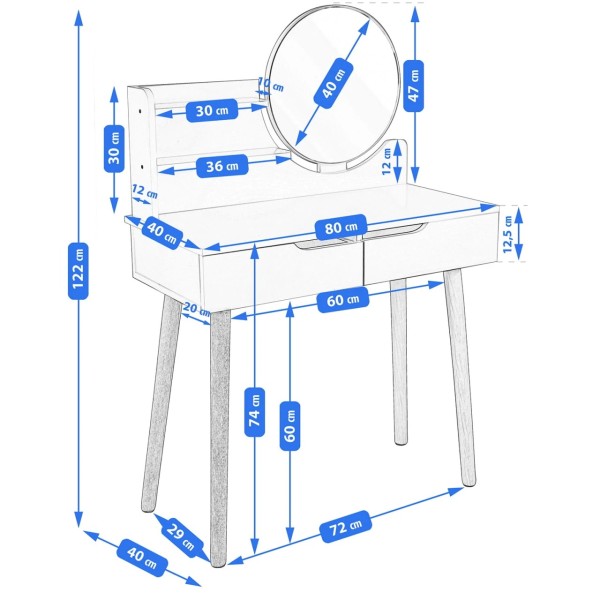 Туалетний столик Jumi Scandi з шухлядами, світлий бук