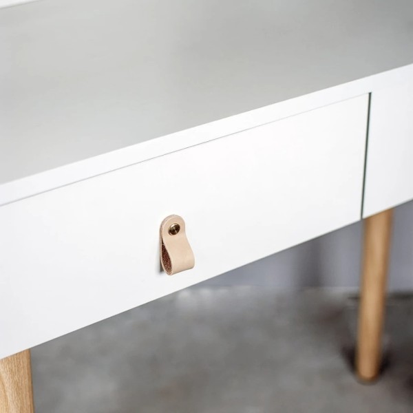 Туалетний столик Jumi Scandi з шухлядами, шкіряні ручки, білий