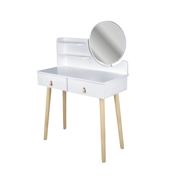 Туалетний столик Jumi Scandi з шухлядами, шкіряні ручки, білий