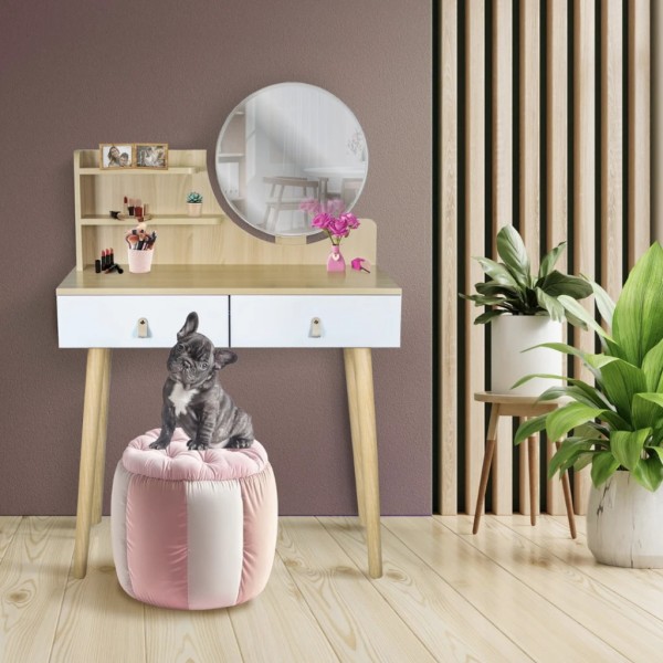 Туалетний столик Jumi Scandi з шухлядами, шкіряні ручки, світлий бук