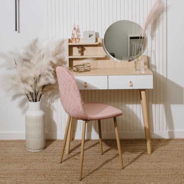 Туалетний столик Jumi Scandi з шухлядами, шкіряні ручки, світлий бук