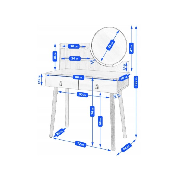 Туалетний столик Jumi Scandi LED підсвітка, з шухлядами, білий