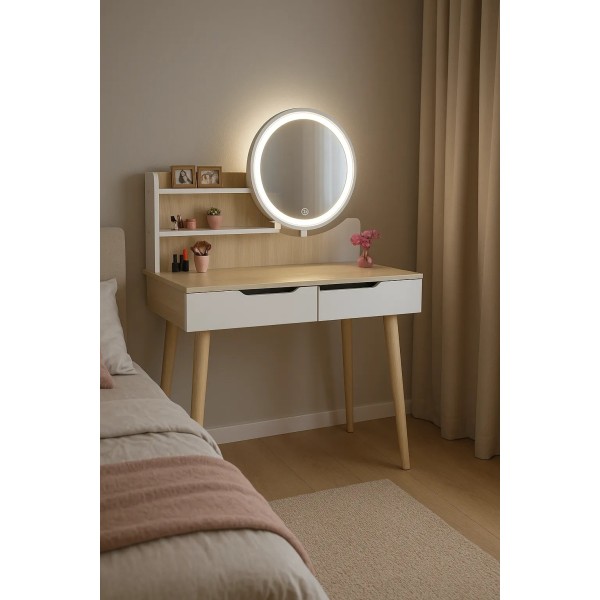Туалетний столик Jumi Scandi LED підсвітка, з шухлядами, світлий бук