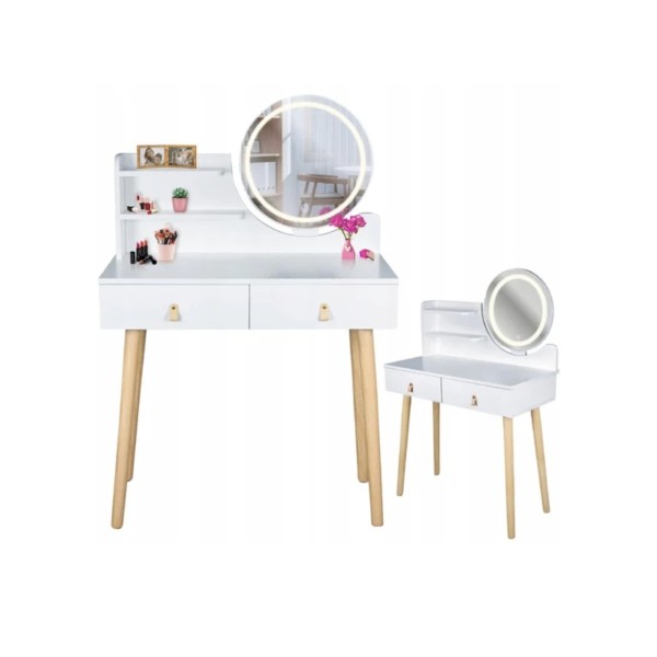 Туалетний столик Jumi Scandi LED підсвітка, з шухлядами, шкіряні ручки, білий