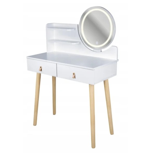 Туалетний столик Jumi Scandi LED підсвітка, з шухлядами, шкіряні ручки, білий