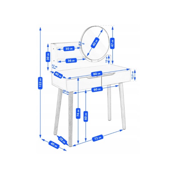 Туалетний столик Jumi Scandi LED підсвітка, з шухлядами, шкіряні ручки, білий