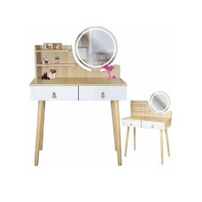 Туалетний столик Jumi Scandi LED підсвітка, з шухлядами, шкіряні ручки, світлий бук