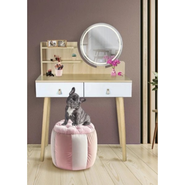 Туалетний столик Jumi Scandi LED підсвітка, з шухлядами, шкіряні ручки, світлий бук