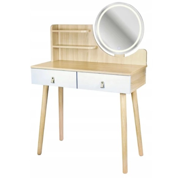 Туалетний столик Jumi Scandi LED підсвітка, з шухлядами, шкіряні ручки, світлий бук