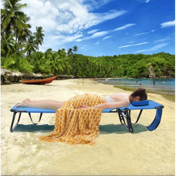 Шезлонг Costway Hanna розкладний з отвором для обличчя блакитний