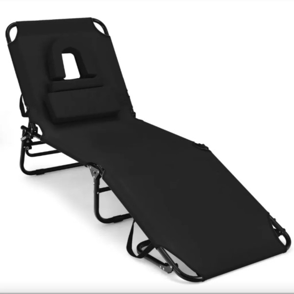 Шезлонг Costway Hanna розкладний з отвором для обличчя чорний