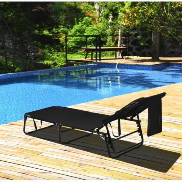 Шезлонг Costway Hanna розкладний з отвором для обличчя чорний