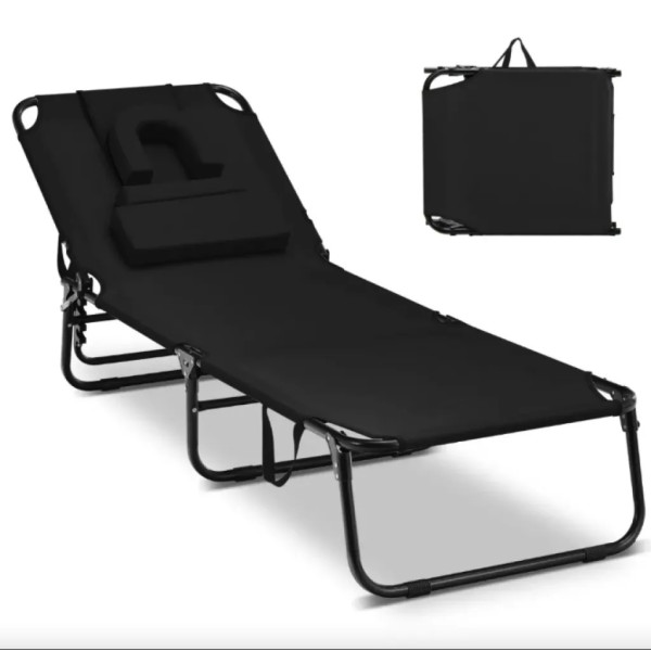 Шезлонг Costway Hanna розкладний з отвором для обличчя чорний