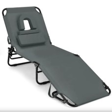 Шезлонг Costway Hanna розкладний з отвором для обличчя сірий