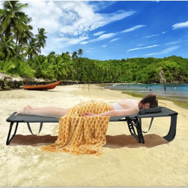 Шезлонг Costway Hanna розкладний з отвором для обличчя сірий