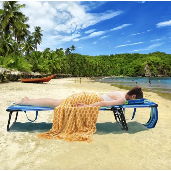 Шезлонг Costway Hanna розкладний з отвором для обличчя синьо-зелений