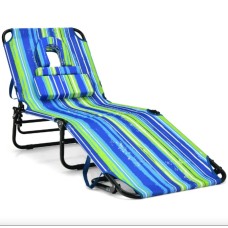 Шезлонг Costway Hanna розкладний з отвором для обличчя синьо-зелений