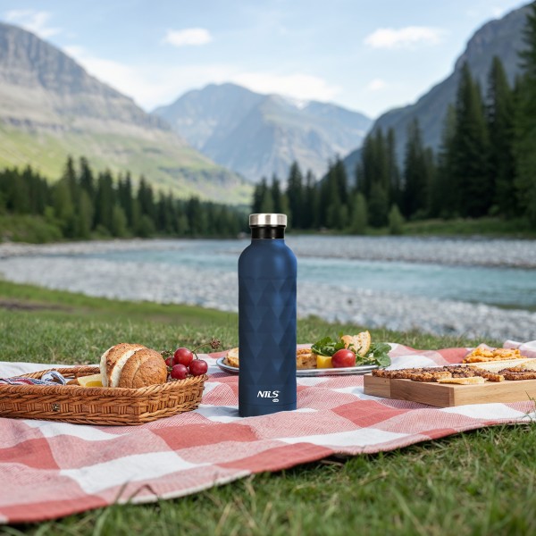 Термопляшка Nils NC3805, 750 мл, нержавіюча сталь, синя