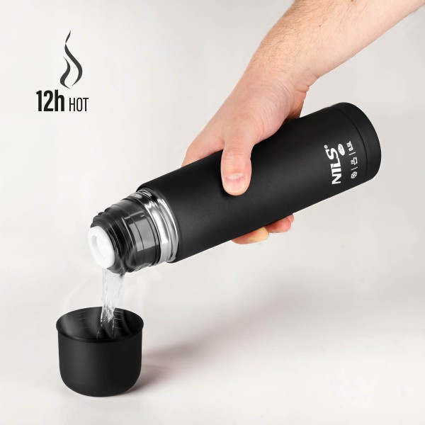 Дорожній термос Nils NC3803, 500 мл, нержавіюча сталь, чорний