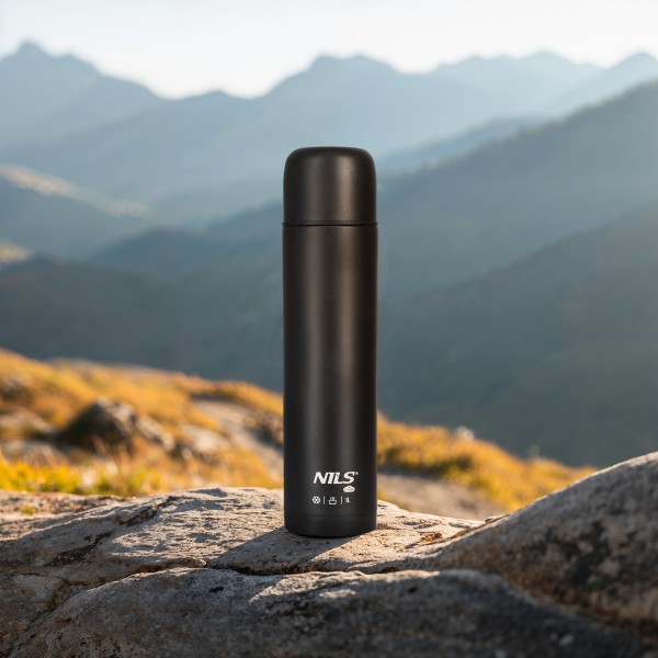 Дорожній термос Nils NC3804, 1000 мл, нержавіюча сталь, чорний