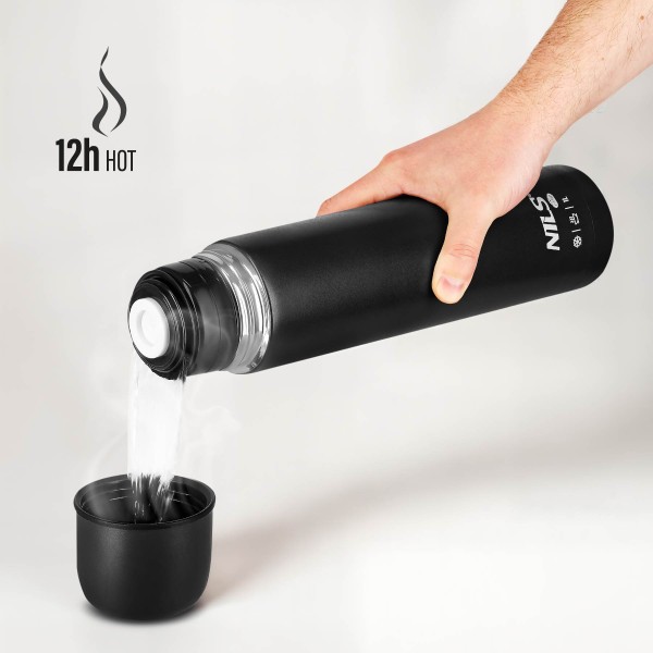 Дорожній термос Nils NC3804, 1000 мл, нержавіюча сталь, чорний