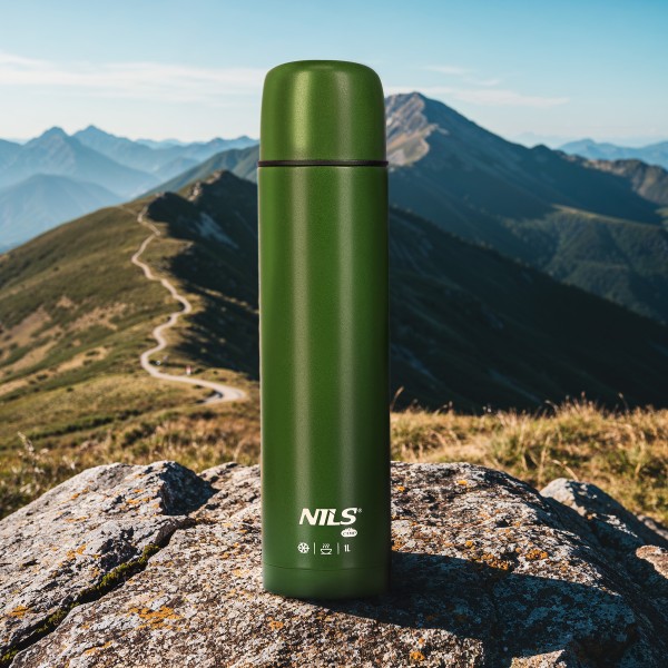 Дорожній термос Nils NC3804, 1000 мл, нержавіюча сталь, зелений