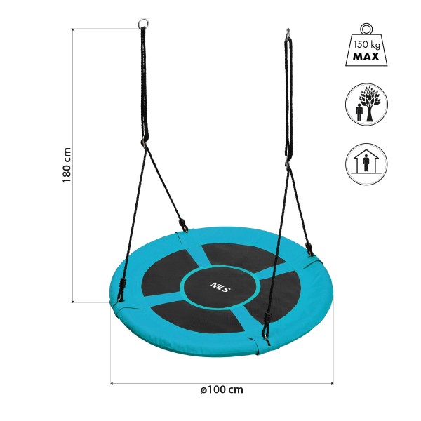 Гойдалка гніздо лелеки Nils Camp NB5031, кругла, 100см, бірюзова
