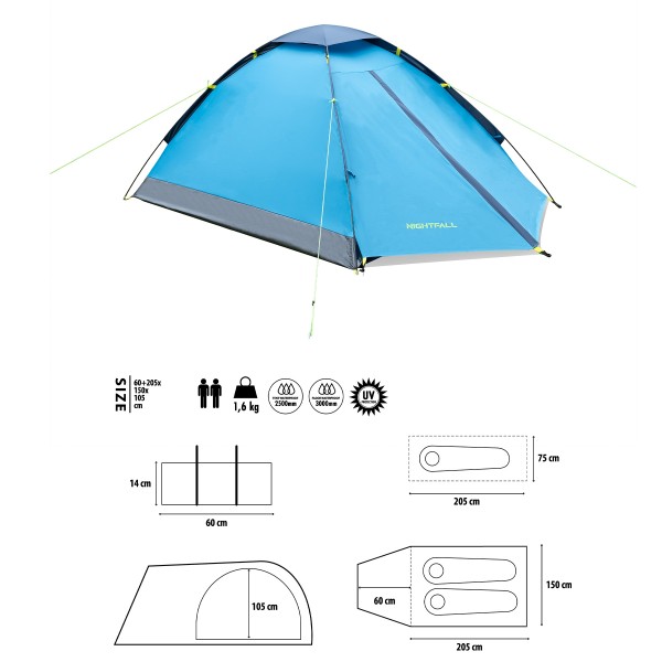 Кемпінговий намет на 2 особи Nils Camp NC6033 Nightfall, блакитний