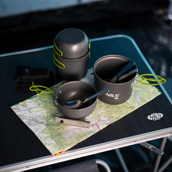 Набір туристичного посуду Nils Camp NC1767, 2 каструлі, 2 миски