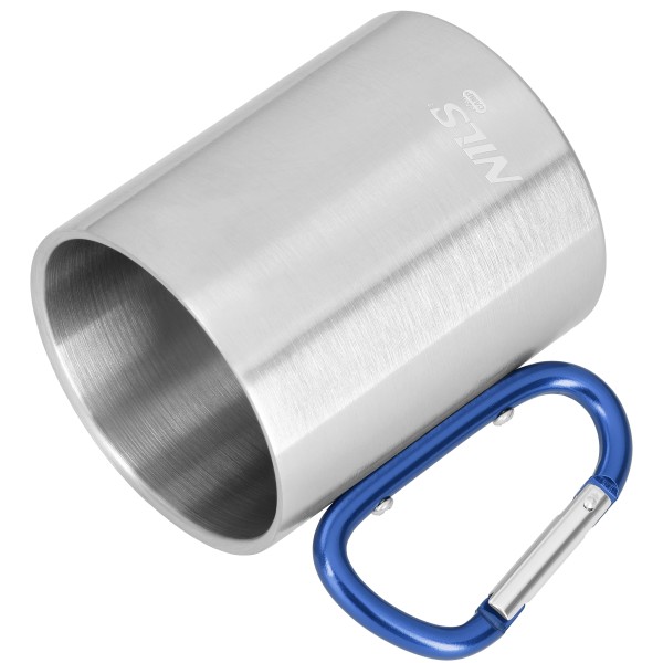 Кемпінгова кружка Nils Camp NC17110, 300мл нержавіюча сталь, синій карабін