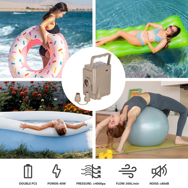 Надувний матрац двоспальний NILS CAMP NC2808, з насосом, бежевий