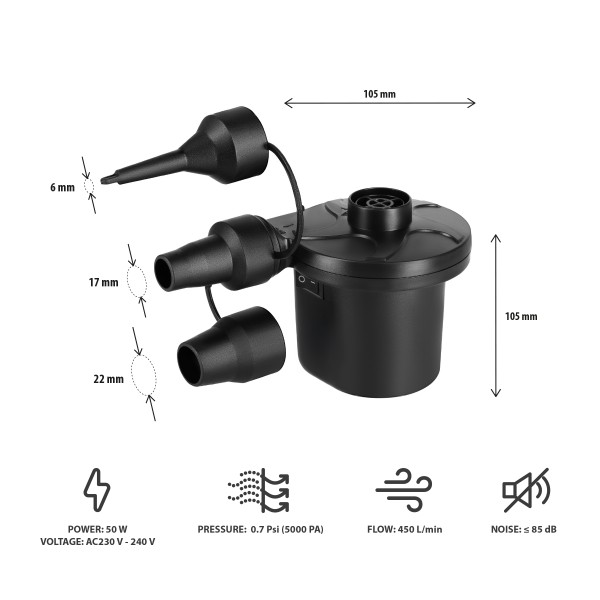 Електричний насос Nils Camp NC17115, 50 вт, з 3 насадками