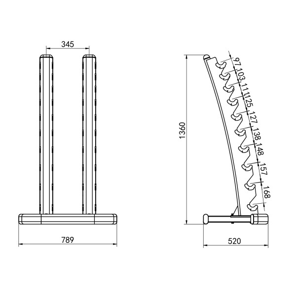 Набір гантелей поліуретанових HMS HPT 2 × 1–10 кг (110 кг) зі стійкою STR37
