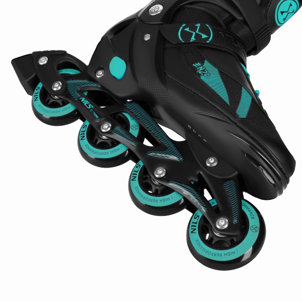 Роликові ковзани Nils NH382 Enzo 2-в-1 з хокейним лезом, S (32–35), чорно-бірюзові