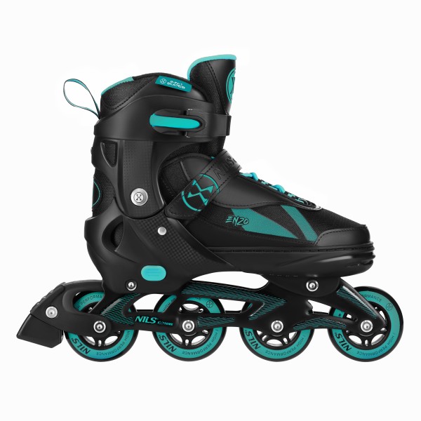 Роликові ковзани Nils NH382 Enzo 2-в-1 з хокейним лезом, S (32–35), чорно-бірюзові