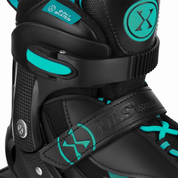 Роликові ковзани Nils NH382 Enzo 2-в-1 з хокейним лезом, L (40–43), чорно-бірюзові