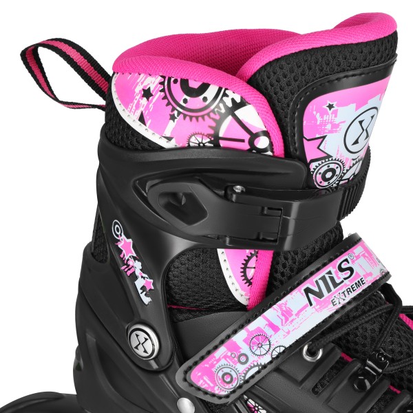 Роликові ковзани Nils NH10905, 4-в-1 LED з хокейним лезом, S (31–34), рожеві