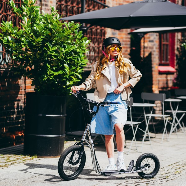 Самокат WH10121 Nils Extreme, 16/12 дюймів, з надувними колесами, сріблястий