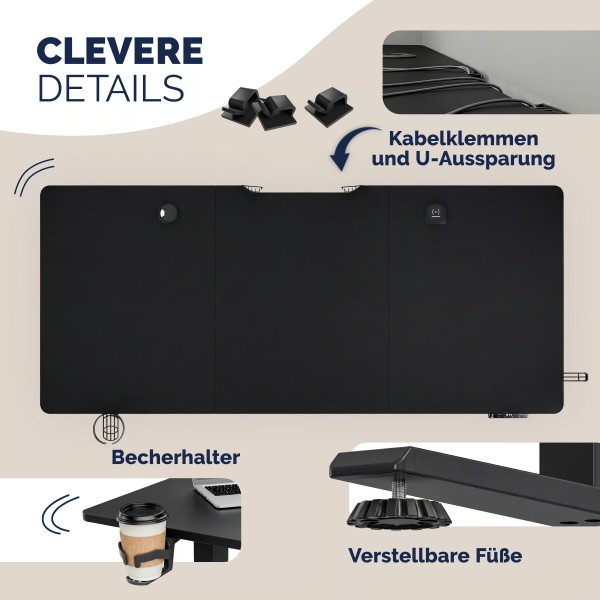 Стіл з регулюванням висоти Casaria 120×60см, електричний, чорний