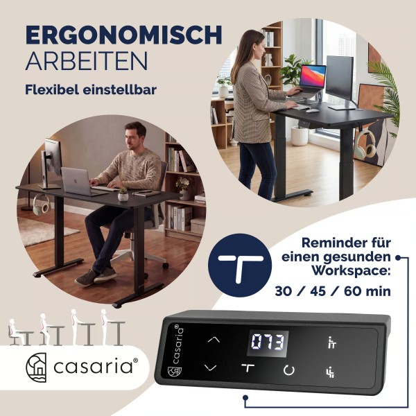 Стіл з регулюванням висоти Casaria 120×60см, електричний, чорний