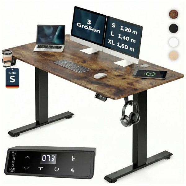 Стіл з регулюванням висоти Casaria 120×60см, електричний, коричневий