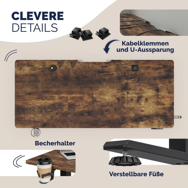 Стіл з регулюванням висоти Casaria 120×60см, електричний, коричневий