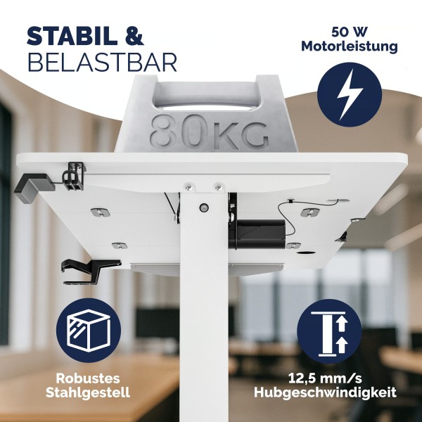 Стіл з регулюванням висоти Casaria 120×60см, електричний, білий