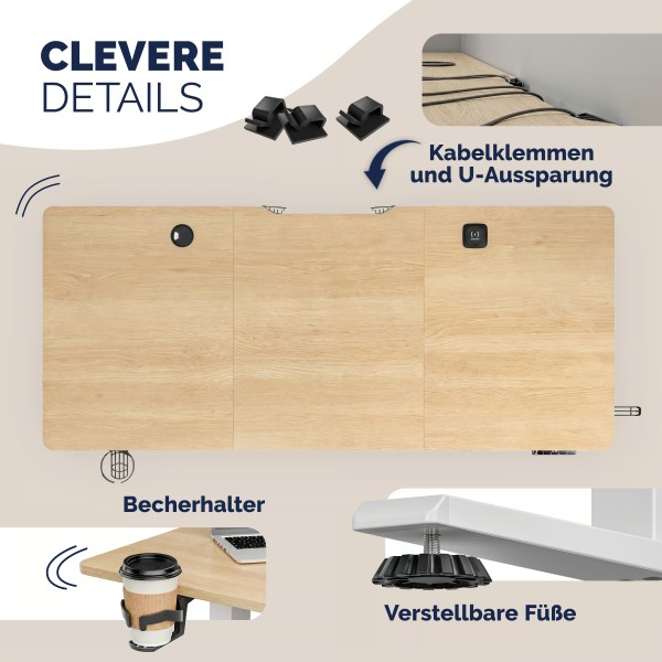 Стіл з регулюванням висоти Casaria 140×60см, електричний, бежевий